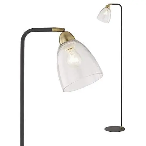 Black Floor Lamp, Contemporary Standing Lamp with Hanging Bubble Glass Lamp Shade, Industrial Light for Living Room Bedroom Farmhouse Black Floor Lamp, Contemporary Standing Lamp with Hanging Bubble Glass Lamp Shade, Industrial Light for Living Room Bedroom Farmhouse