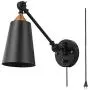 Pauwer Industrial Plug in Wall Sconces Set of 2 with On Off Switch Vintage Edison Swing Arm Wall Lamp Black Metal Shade Wall Light Fixtures