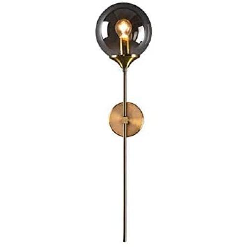 BOKT Glass Globe Wall Lamp Mid Century Wall Sconce Wall Light Fixture Bedroom Lighting Nordic Living Room Background Wall Lamp Mirror Headlights (Smoke Grey)