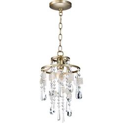 Maxim 14422CZGS Cebu Crystal and Shell Candle Mini Pendant Ceiling Light for Bedroom and Small Dining Room, 1-Light 60 Watt, 16''H x 9''W, Capiz/Gold Silver