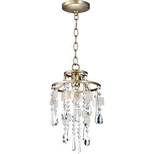 Maxim 14422CZGS Cebu Crystal and Shell Candle Mini Pendant Ceiling Light for Bedroom and Small Dining Room, 1-Light 60 Watt, 16''H x 9''W, Capiz/Gold Silver