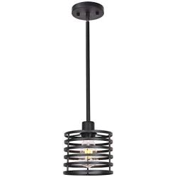 VINLUZ One Light Indoor Modern Pendant Lighting Black Finish Chandeliers Rustic Farmhouse Ceiling Light Fixtures Hanging for Kitchen Island Dining Room