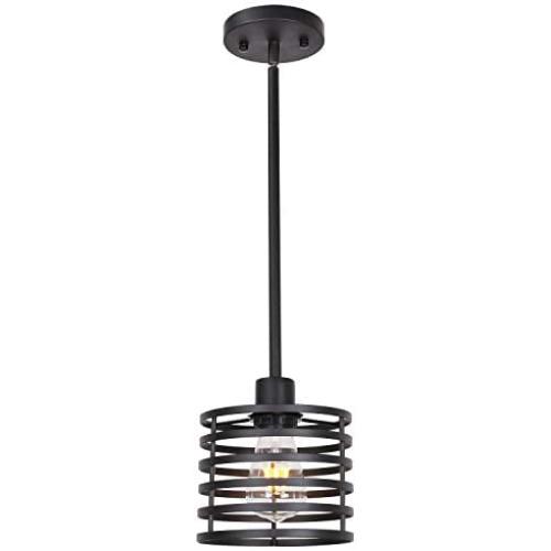 VINLUZ One Light Indoor Modern Pendant Lighting Black Finish Chandeliers Rustic Farmhouse Ceiling Light Fixtures Hanging for Kitchen Island Dining Room
