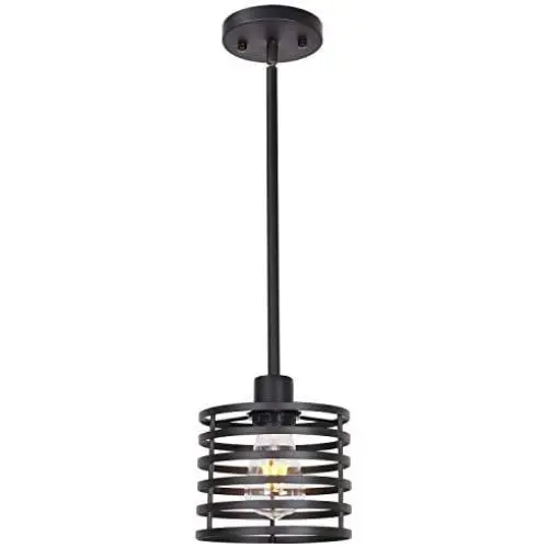 VINLUZ One Light Indoor Modern Pendant Lighting Black Finish Chandeliers Rustic Farmhouse Ceiling Light Fixtures Hanging for Kitchen Island Dining Room