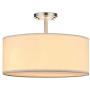 LED White Fabric Drum Shade semi Flush Mount Ceiling Light PS Diffuser with Brushed Nickel Finish, Chandeliers Shade with 18'' 3 Light