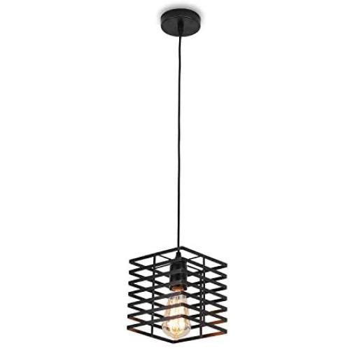 Black Pendant Light, Industrial Hanging Light Fixture Cage Pendant Lighting Edison Small Ceiling Light for Kitchen Island Living Room Bedroom