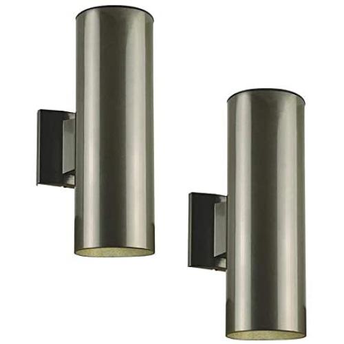 Dysmio Lighting Outdoor Wall Fixture, Up and Down Light, Polished Graphite Finish on Steel Cylinder - Pack of 2