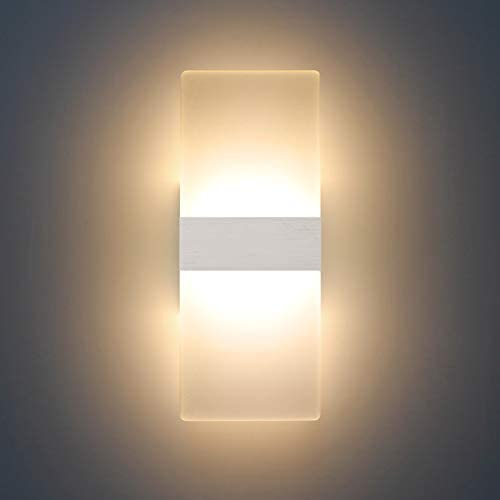 Modern LED Acrylic Wall Sconce Lighting 12W Warm White 2700K Up Down Wall Lamp for Bedroom Corridor Stairs Bathroom Indoor Lighting Fixture Not Dimmable Home Room Decor No Plug(1 Pack)