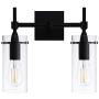 Effimero Black Bathroom Vanity 2 Light Fixture - Modern Over Mirror Lighting with Clear Glass Shades