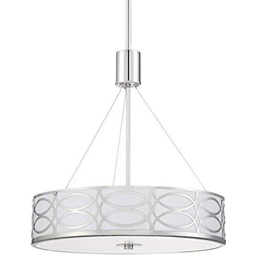 Kira Home Sienna 18'' Modern 3-Light Drum Chandelier + Tempered Glass Diffuser, Adjustable Height, Chrome Finish