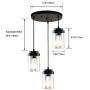 LONGWIND 3 Lights Kitchen Island Lighting,Modern Clear Glass Pendant Light Fixture,Farmhouse Black Linear Light Chandelier for Dining Room and Kitchen