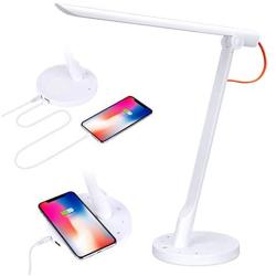 LED Smart Desk Lamp with Wireless & USB Charger Port, Phone App & Voice Control, Multi-Level Brightness Adjustment Eye Caring Reading Table Light Touch Control Lamp for Home Office Alexa