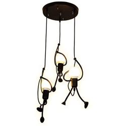 SOUTHPO Pendant Lighting Black Modern Creative Little People Mini Adjustable Hanging Lights for Bedroom Decor Iron Cartoon Doll Chandeliers for Dining Rooms 3×E26 Baking Paint Finish (M)
