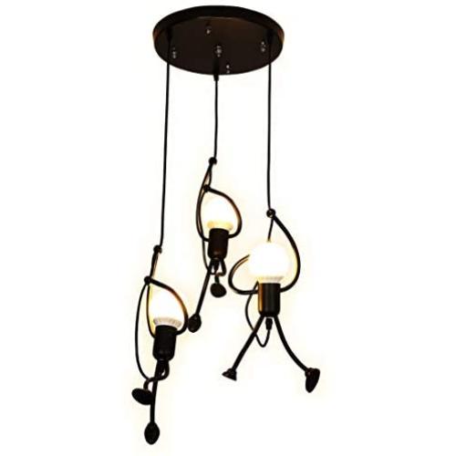 SOUTHPO Pendant Lighting Black Modern Creative Little People Mini Adjustable Hanging Lights for Bedroom Decor Iron Cartoon Doll Chandeliers for Dining Rooms 3×E26 Baking Paint Finish (M)