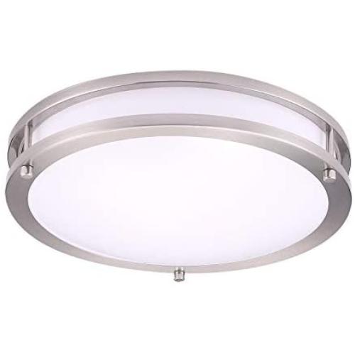 OSTWIN 12 Inch LED Flush Mount Ceiling Light, Dimmable Round Light Fixture, Brushed Nickel Finish, Plastic Shade, 20 Watts (120W Eq.), 1400 Lm, 2700K (Warm Light), ETL and Energy Star Listed