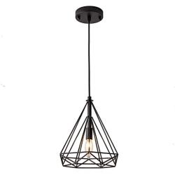 Cage Pendant Light Black Rustic Adjustable Hanging Lights Fixture with Geometric Shade Industrial Metal Light Pendant Entryway Lights for Kitchen Island, Dining Room, Farmhouse, Bar Art Decoration