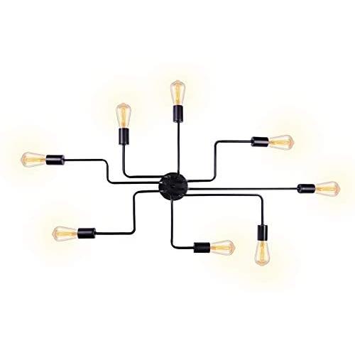 T&A Black 8 Lights Sputnik Chandelier Semi Flush Mount Ceiling Light,Modern Industrial Style Lighting Fixture for Kitchen Dining Room