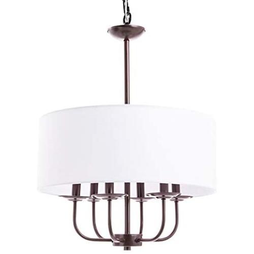 CO-Z Traditional Drum Chandelier Lighting Bronze, 18’’ Modern Farmhouse Pendant Light with White Fabric Shade, 6 Light Ceiling Light Fixture for Kitchen Island Dining Table Bedroom Entry Bar Hallway.