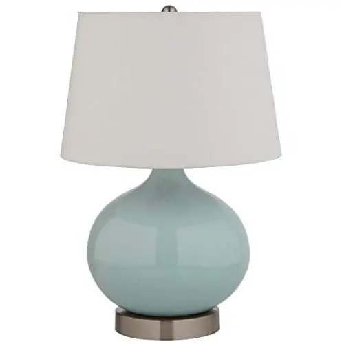 Amazon Brand – Stone & Beam Round Ceramic Table Lamp With Light Bulb and White Shade - 11 x 11 x 20 Inches, Cyan Blue