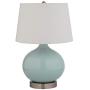 Amazon Brand – Stone & Beam Round Ceramic Table Lamp With Light Bulb and White Shade - 11 x 11 x 20 Inches, Cyan Blue