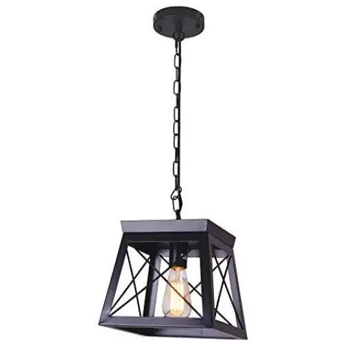 PUMING Modern Black Hanging Cage Light Fixture,Farmhouse Pendant Light for Kitchen Dining Room Bar Foyer Office