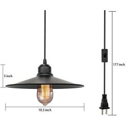 Industrial Plug in Pendant Light, Farmhouse Pendant Lighting, Black Cage Pendant Light Fixture with On/Off Switch, E26 Socket Vintage Hanging Light, Wire Pendant Light, for Dining/Living Room 2pack