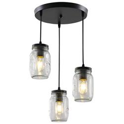 3-Light Mason Jar Chandelier Lighting Fixtures Farmhouse Glass Pendant Light, Black Semi Flush Mount Ceiling Hanging Light Adjustable Chandelier for Kitchen Island Dining Room Hallway