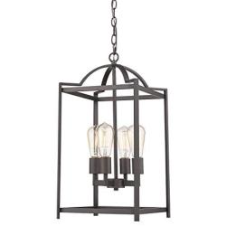 Emliviar 4 Light Foyer Chandelier, Lantern Pendant Light Hanging Light Fixture, Oil Rubbed Bronze Finish, P3038-4