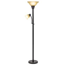 Catalina Lighting 18223-002 Transitional Metal Uplight Floor Lamp with Reading Light and Glass Shades, 71'', Bronze