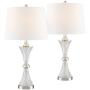 Lucas Modern Table Lamps Set of 2 with USB Charging Port Chrome and Glass Drum Shade for Living Room Family Bedroom Bedside - Regency Hill