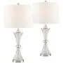Lucas Modern Table Lamps Set of 2 with USB Charging Port Chrome and Glass Drum Shade for Living Room Family Bedroom Bedside - Regency Hill