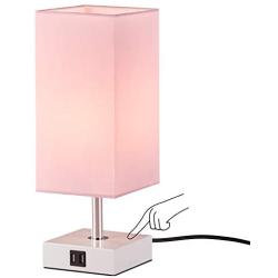 Touch Control Table Lamp with 2 USB Charging Ports, 3 Way Touch Lamps Beside Desk, Nightstand Lamp for Bedrooms Living Room, Pink Shade with White Base, LED Bulb Included(Pink)