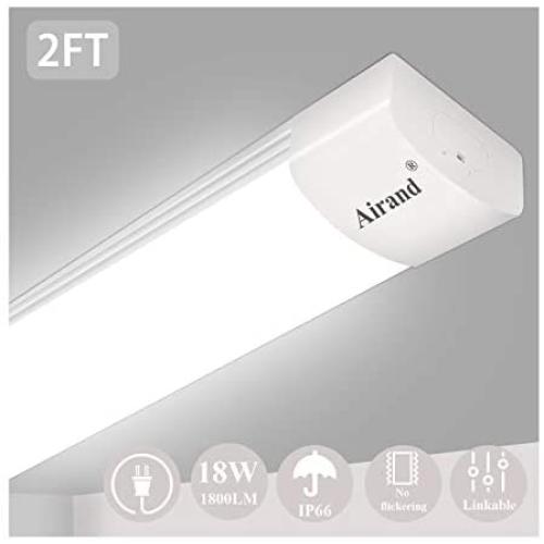 Airand 5000K LED Ceiling Light Fixture, 2FT IP66 Waterproof LED Tube Light, LED Garage Light for Bathroom, Kitchen, Corridor, Garage, Warehouse, Basement, Vanity and Office (Cool White)