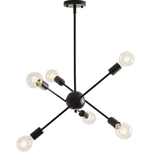 Modern Sputnik Chandelier Lighting Fixture 6 Lights Brushed Brass Chandeliers Mid Century Pendant Light Gold Ceiling Light Fixture for Hallway Bar Kitchen Dining Room (Black)