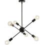 Modern Sputnik Chandelier Lighting Fixture 6 Lights Brushed Brass Chandeliers Mid Century Pendant Light Gold Ceiling Light Fixture for Hallway Bar Kitchen Dining Room (Black)