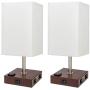 DEEPLITE Lamps for Bedrooms Set of 2, Bedside Lamp with USB Ports and AC outlet, Modern Table Lamp for Nightstand, End/ Side Table, Dresser, Office Desk, Wood Rustic Lamp for Living Room, Dorm Reading