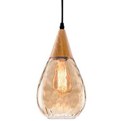 Gladfresit 1-Light Pendant Light with Teardrop Glass Adjustable Nylon Core Contemporary Medium-Ceiling Lights for Kitchen Island Coffee Table Work Area Dining Room(Bulb Not Included)(Amber Color)…