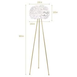 Maxax Tripod Floor Lamp – Feather Floor lamp with White Feather Shade, Modern Standing Light with Gold Finish for Bedrooms/Living Room/Dining Room/Kitchen