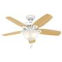 Hunter Builder Indoor Ceiling Fan with LED Light and Pull Chain Control, 42'', White / Light O
