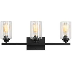 Wall Sconce 3-Light Bathroom Vanity Light Industrial Vintage Lighting Fixture with Clear Glass Shade, Black