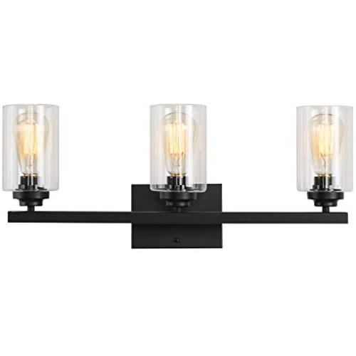 Wall Sconce 3-Light Bathroom Vanity Light Industrial Vintage Lighting Fixture with Clear Glass Shade, Black Wall Sconce 3-Light Bathroom Vanity Light Industrial Vintage Lighting Fixture with Clear Glass Shade, Black