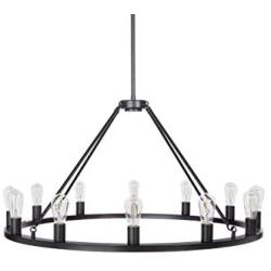 Sonoro Round Chandelier 38'' – Black w/Vertical Bulbs - Linea di Liara LL-CH5-38-5BLK