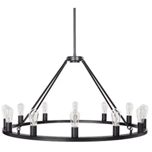 Sonoro Round Chandelier 38'' – Black w/Vertical Bulbs - Linea di Liara LL-CH5-38-5BLK Sonoro Round Chandelier 38'' – Black w/Vertical Bulbs - Linea di Liara LL-CH5-38-5BLK