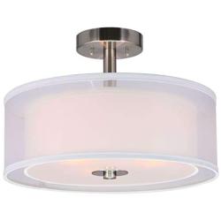 XiNBEi Lighting Semi Flush Mount Ceiling Light, 3 Light Close to Ceiling Light with Fabric Shade, 16'' Drum Semi Flush Ceiling Light in Brushed Nickel for Living Room & Bedroom XB-SF1194-BN