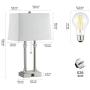 Unique Silver Crystal Table Lamp with Dual USB Ports Metal Base for Bedside Night Stand Table Top, White Shade Modern Living Room Lamps for End Tables Bedrooms Nightstand Bed Side