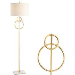 JONATHAN Y JYL1097A Haines 60'' Modern Circle Marble/Metal LED Floor Lamp Classic,Glam,Transitional for Bedrooms, Living Room, Office, Reading, Gold Leaf/White