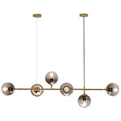 Modo Lighting Mid-Century Modern Ceiling Pendant Chandelier Golden 6 Light Globe Glass Hanging Light for Dining Room