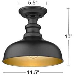 Bestshared Semi Flush Mount Ceiling Light, Farmhouse Close to Ceiling Light Fixture for entryway, Dining Room, Hallway (Black Exterior+ Copper Interior, 1 Pack)