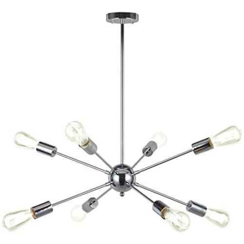 VINLUZ 8-Light Sputnik Chandelier Chrome Ceiling Light Industrial Pendant Lights Modern Chandelier Lighting Kitchen Bathroom Dining Room Bed Room Hallway