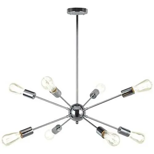 VINLUZ 8-Light Sputnik Chandelier Chrome Ceiling Light Industrial Pendant Lights Modern Chandelier Lighting Kitchen Bathroom Dining Room Bed Room Hallway